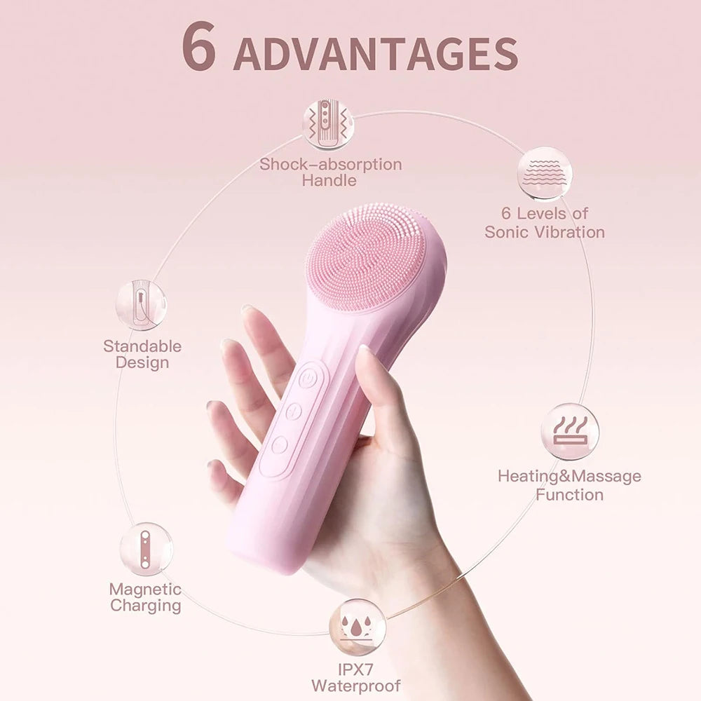Sonic Facial Cleansing Brush – Waterproof, Rechargeable, Deep Clean Face Scrubber