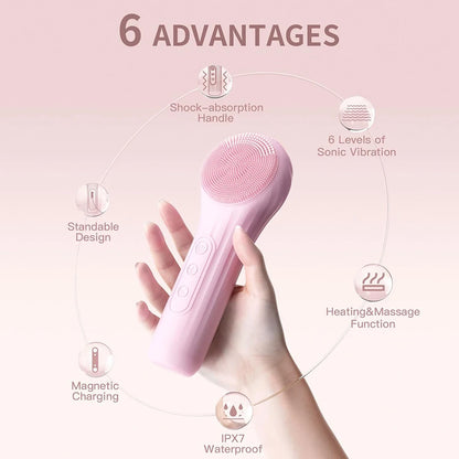 Sonic Facial Cleansing Brush – Waterproof, Rechargeable, Deep Clean Face Scrubber